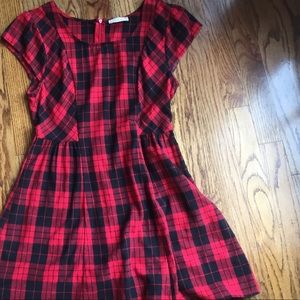 Plaid short sleeve skater dress